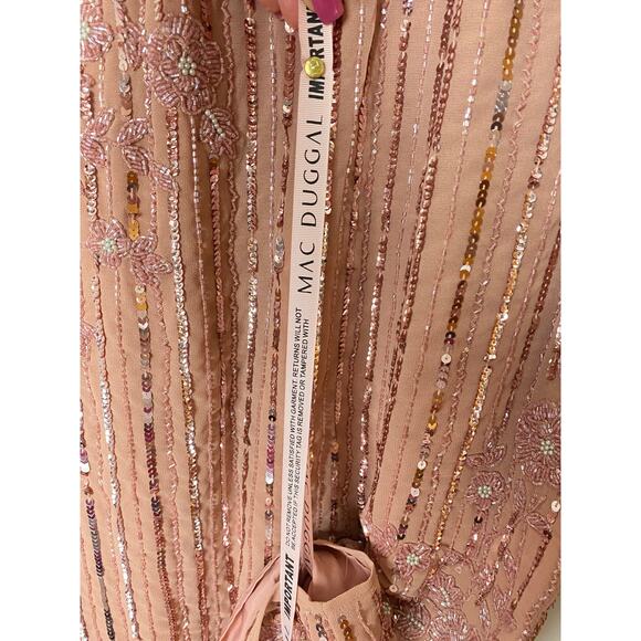 NWT MAC DUGGAL DRESS 4 PINK FLORAL BEADED SEQUIN EMBELLISHED STRIPED MIDI ROSE - Picture 6 of 16